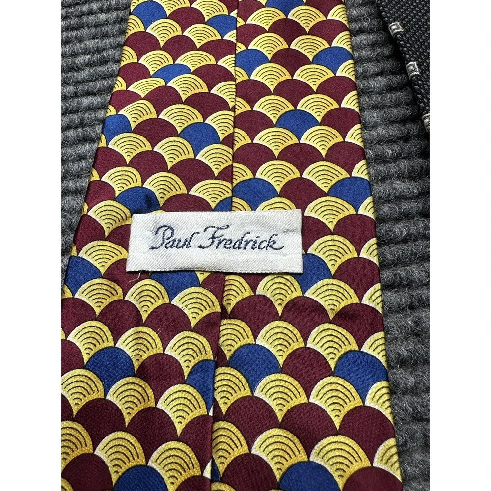 Paul Fredrick Ties Lot of 2 Mens Multicolor‎ Black Geometric Scallop Squares USA